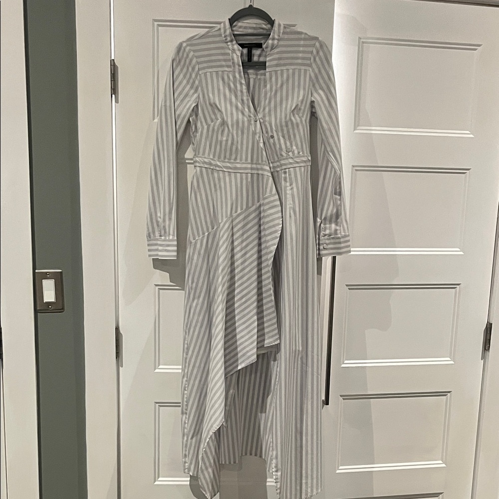 BCBGMaxAzria Gray and White Striped Dress